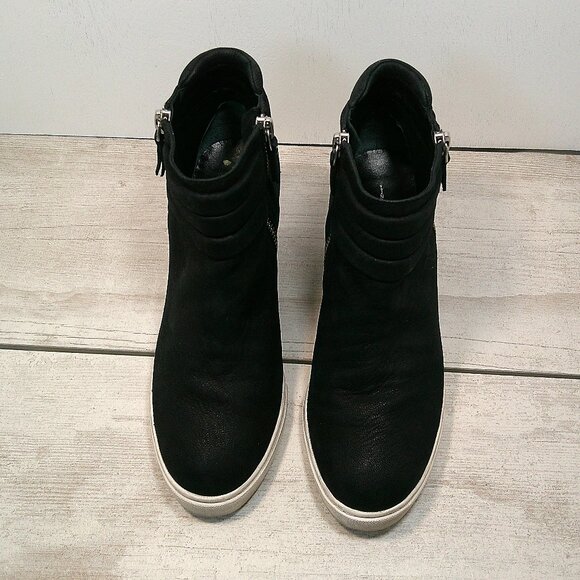 L. Paola Black Suede Frieda Wedge Ankle Bootie, Size 6.5 M Retro Style - Picture 10 of 11